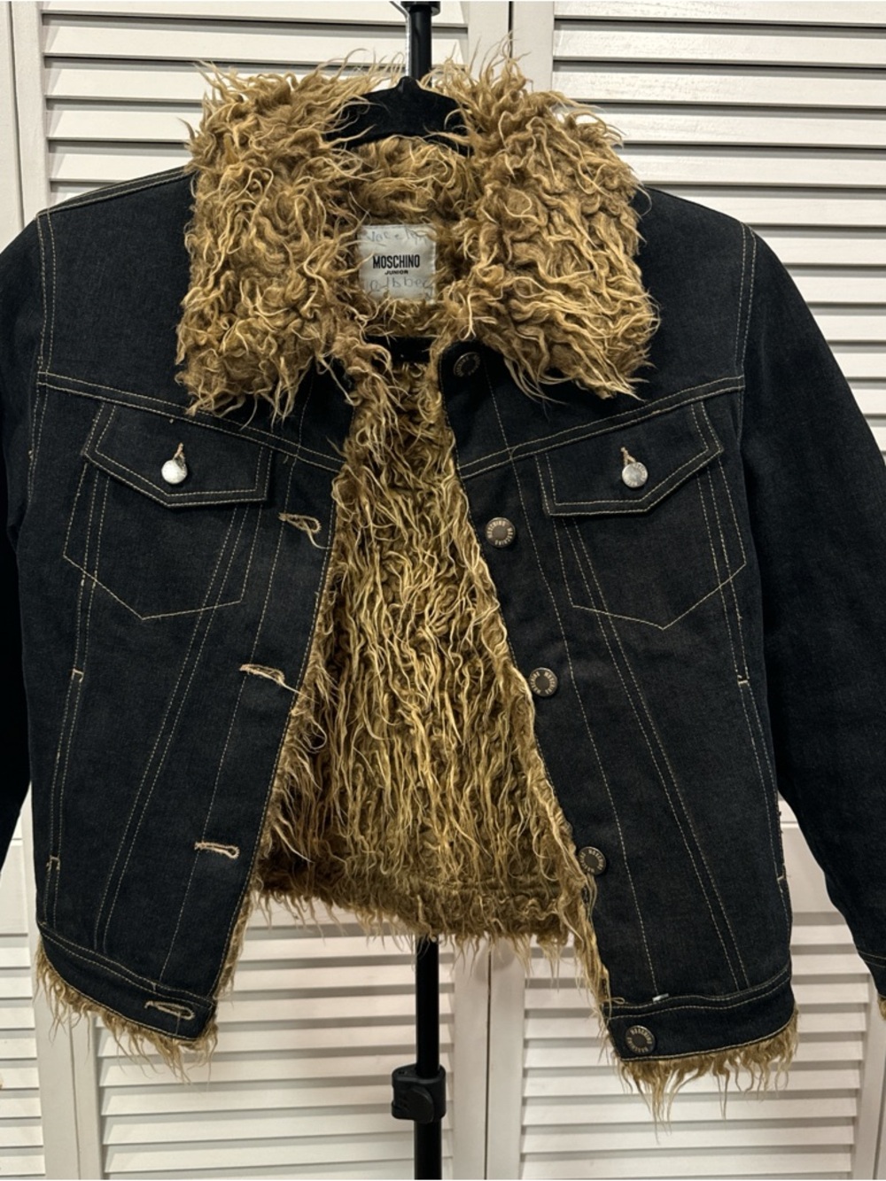 Moschino Junior Black Jacket with Tan Faux Fur Interior